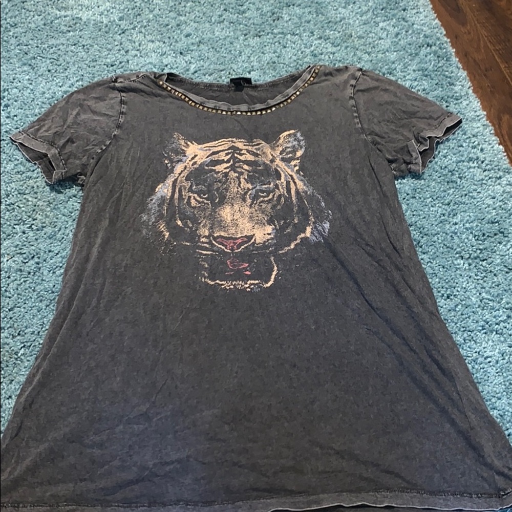 Distressed graphic tunic top